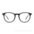 Low Price Vintage Unisex Black Full-rim Round Acetate With Thin Metal Temples Eyewear